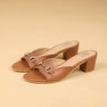 Duet Cedar Block Heels in Soft Tan