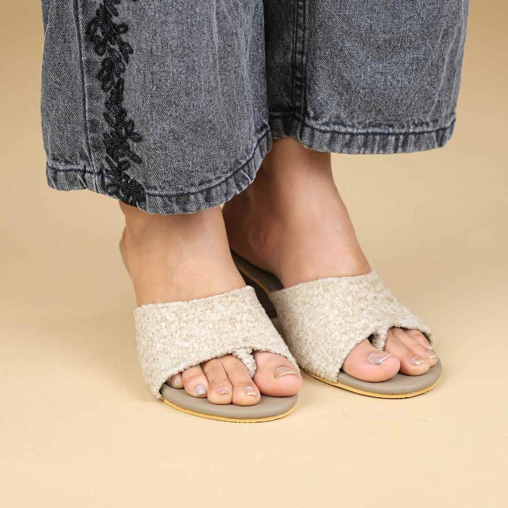 Halo Weave Block Heels  Taupe