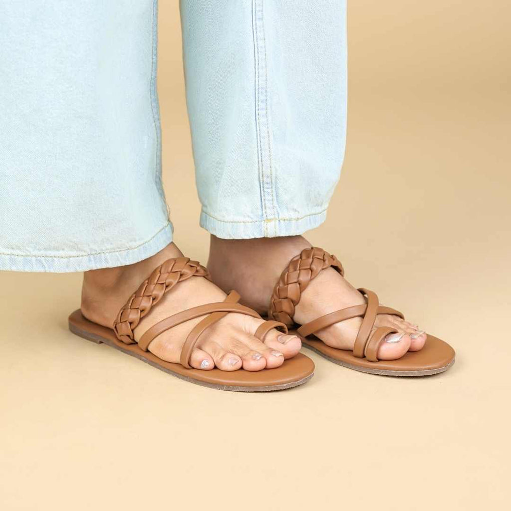 Milan Braids Tan  In Flats