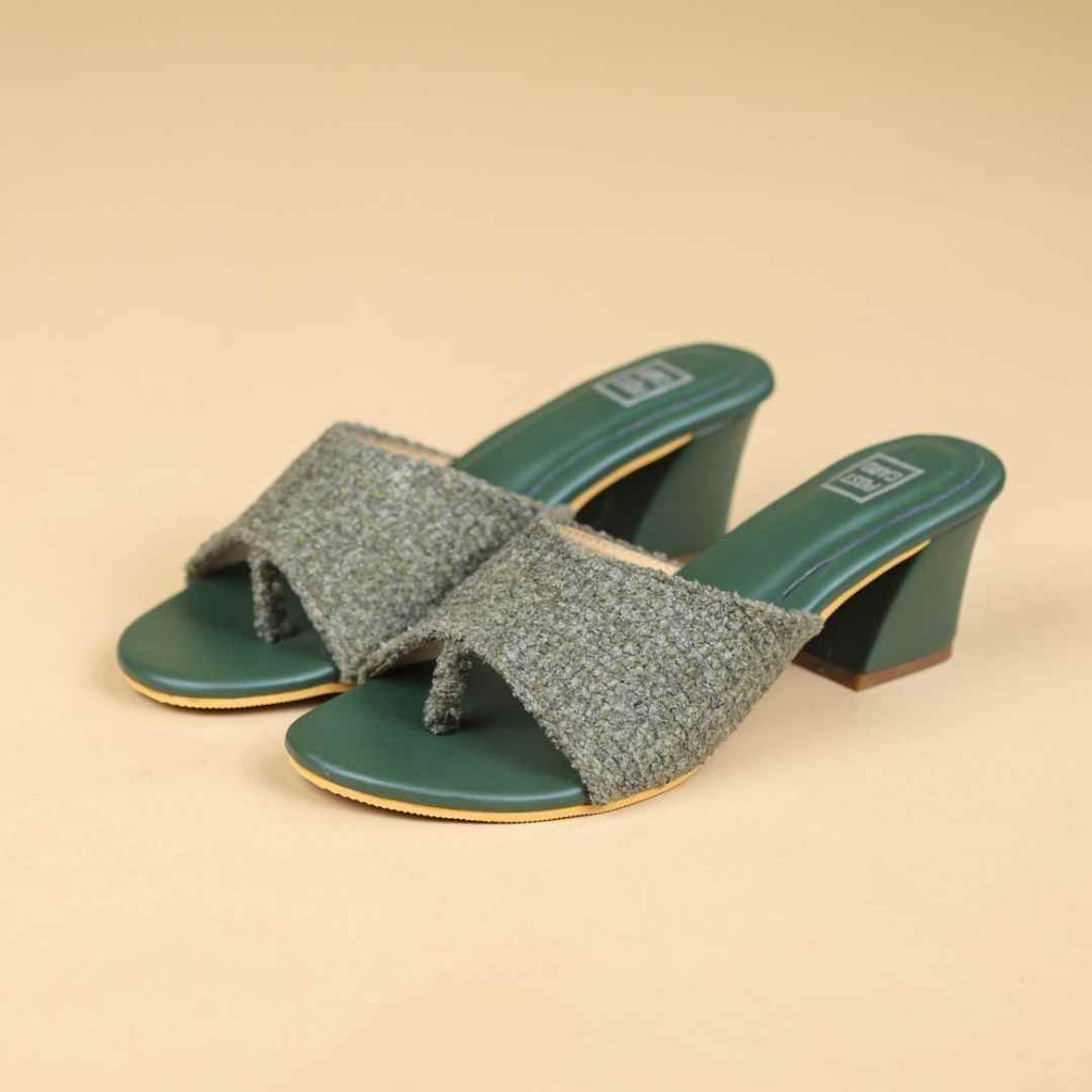 Halo Weave Block Heels  Dark Green