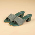 Halo Weave Block Heels  Dark Green