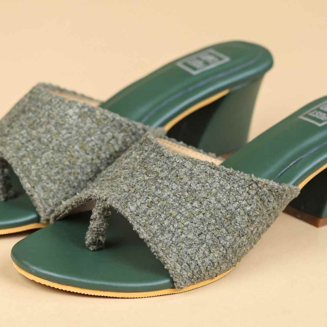 Halo Weave Block Heels  Dark Green