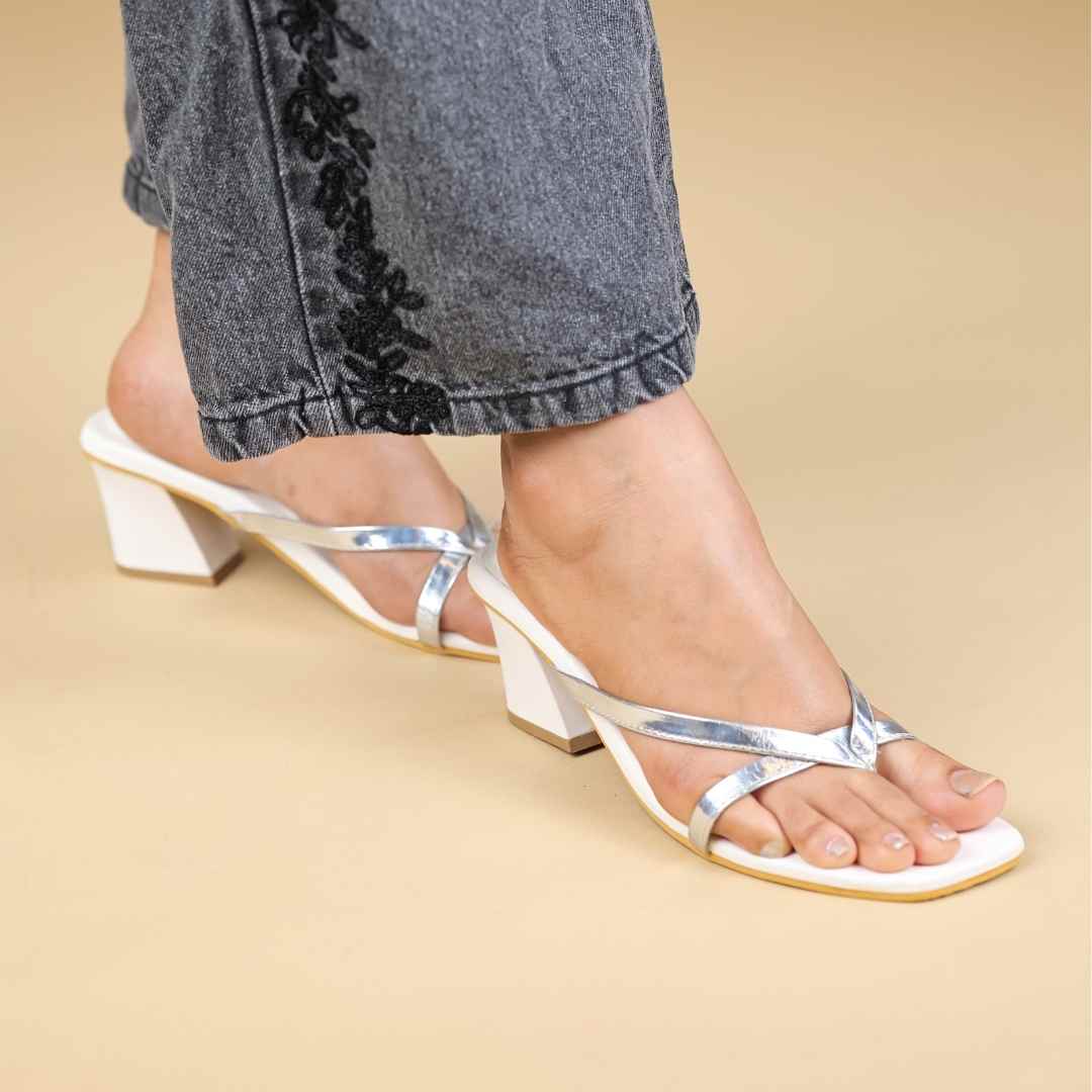 Duet Lena Block Heels White Silver
