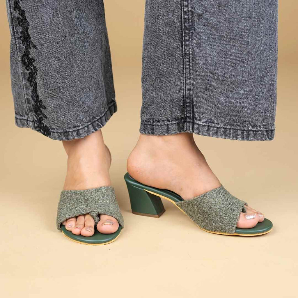 Halo Weave Block Heels  Dark Green