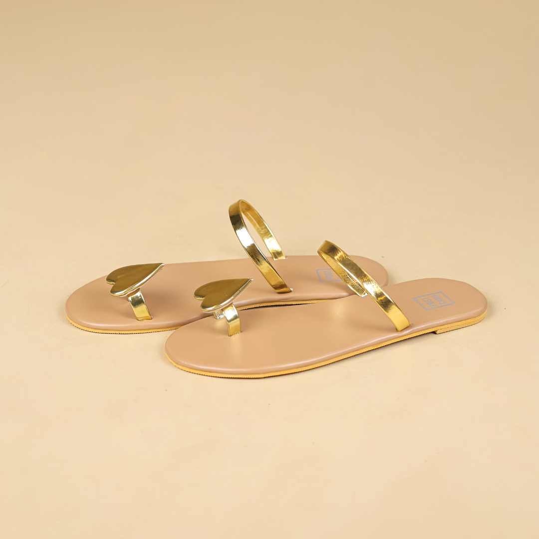Heart Flats in Tan Gold