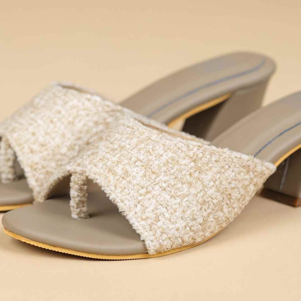 Halo Weave Block Heels  Taupe
